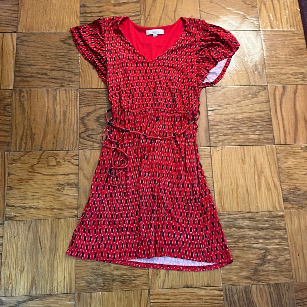 LOFT red dress with flutter sleeve